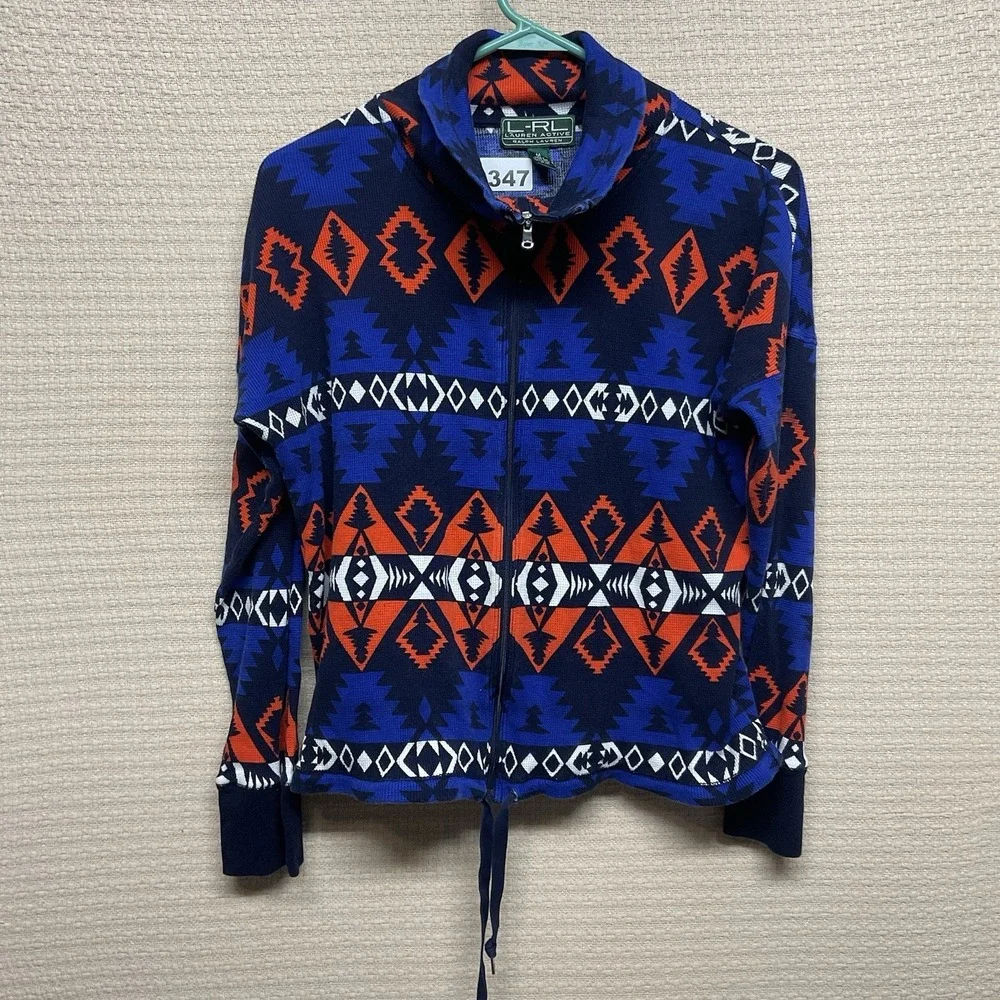 Lauren‎ Ralph Lauren Active Women Top Zip UPF Southwest Waffle Knit Aztec Size M